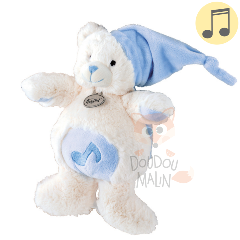 Les câlins boîte à musique ours bleu blanc 